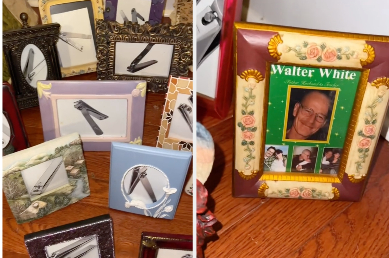 The TikToker is showing off her photo frame collection that features photos of nail clippers and Walter White from &quot;Breaking Bad&quot;