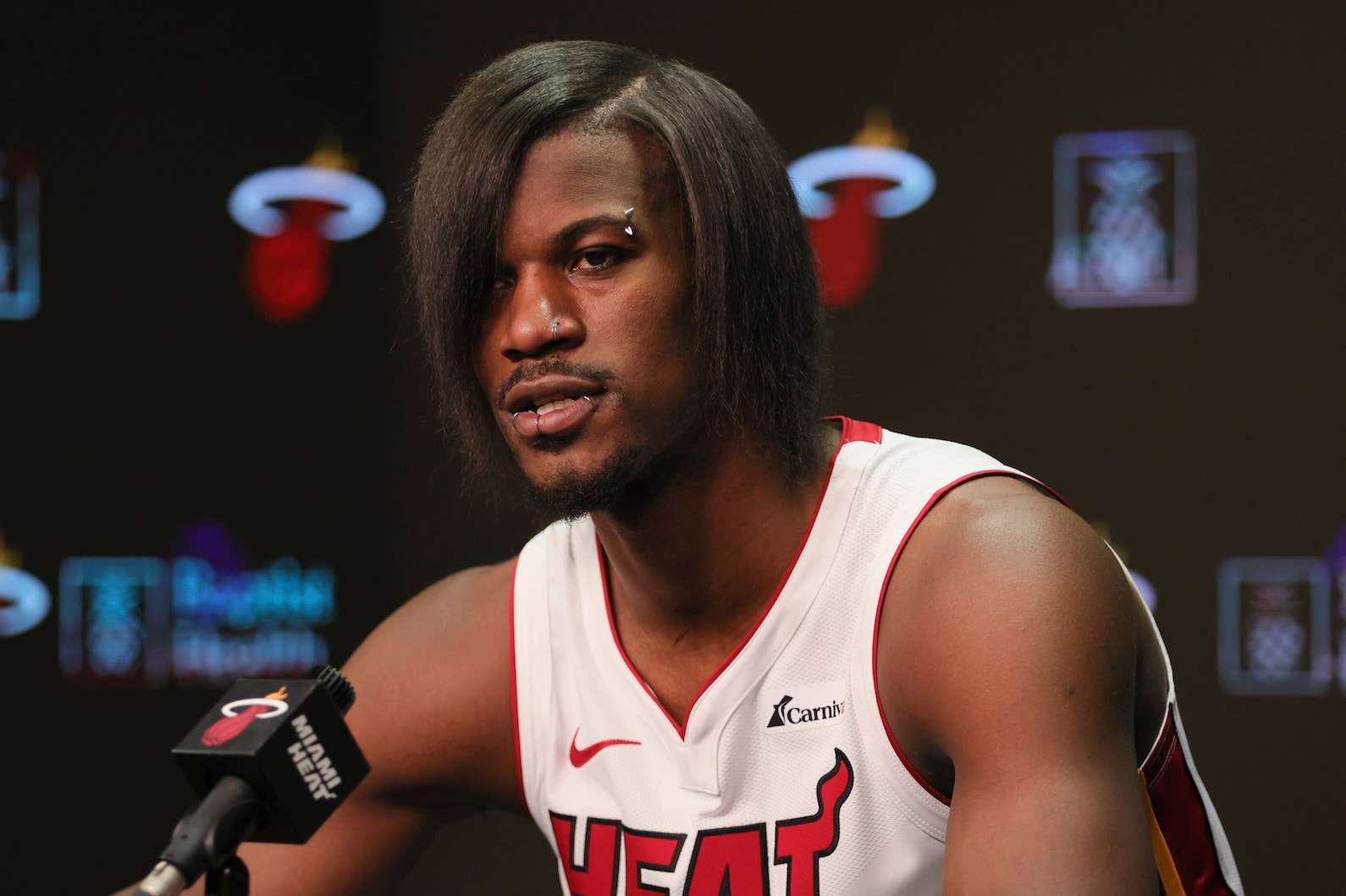 The Miami Heat star's new look arrives a year after he sported dreadlocks at 2022 media day.
