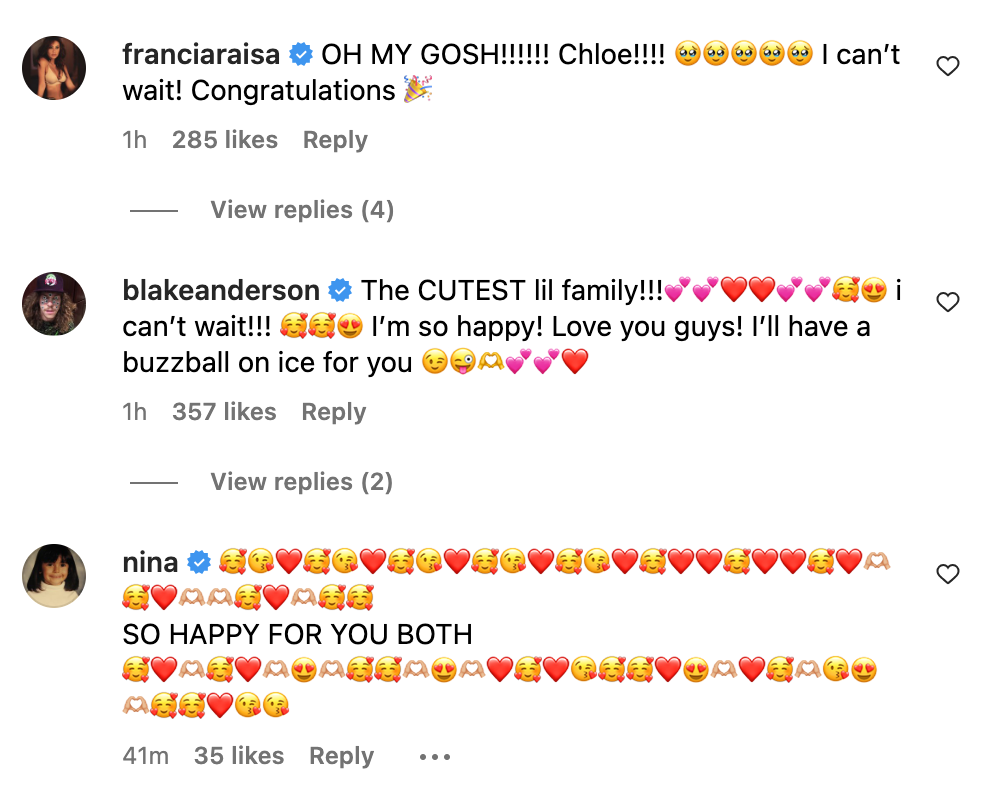 Screenshot of Instagram comments