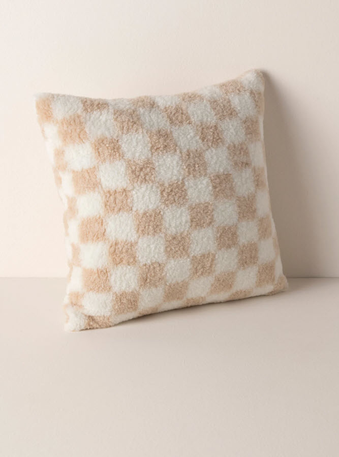 light pink and white checkered cotton pillow