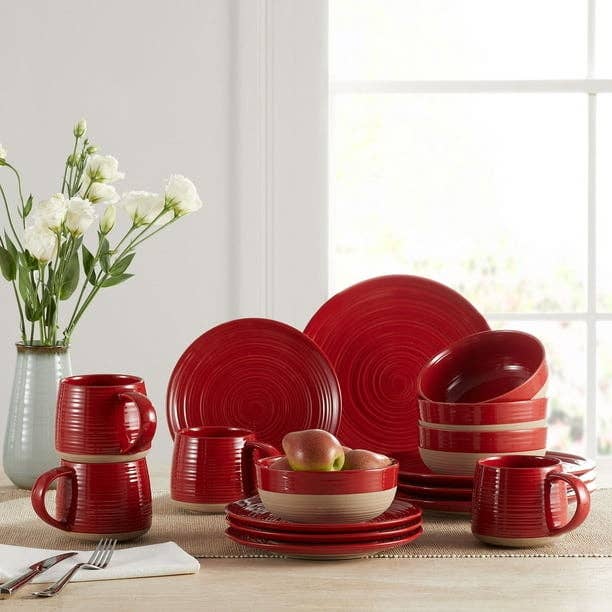 the dish set in red