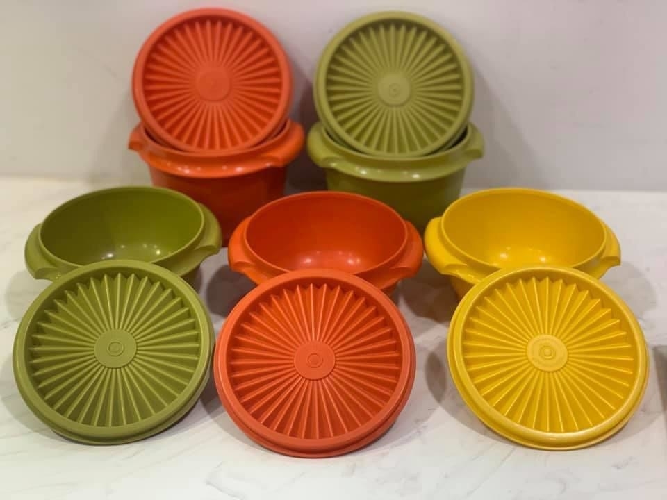 colorful set of tupperware bowls