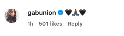 Screenshot of an Instagram comment from Gabrielle Union
