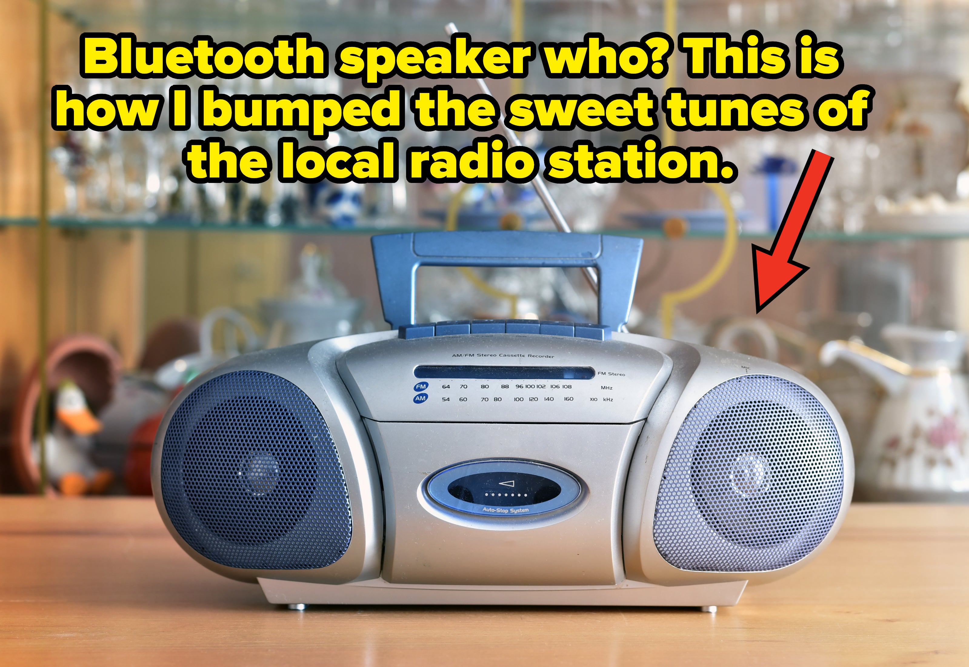 old stereo with text, bluetooth speaker who? this is how i bumped the sweet tunes of the local radio station