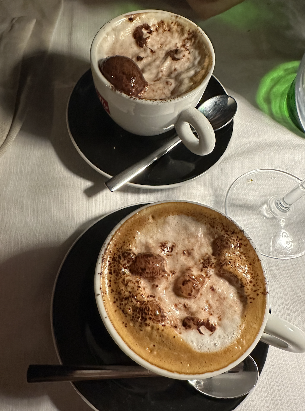 two cappuccinos on a table