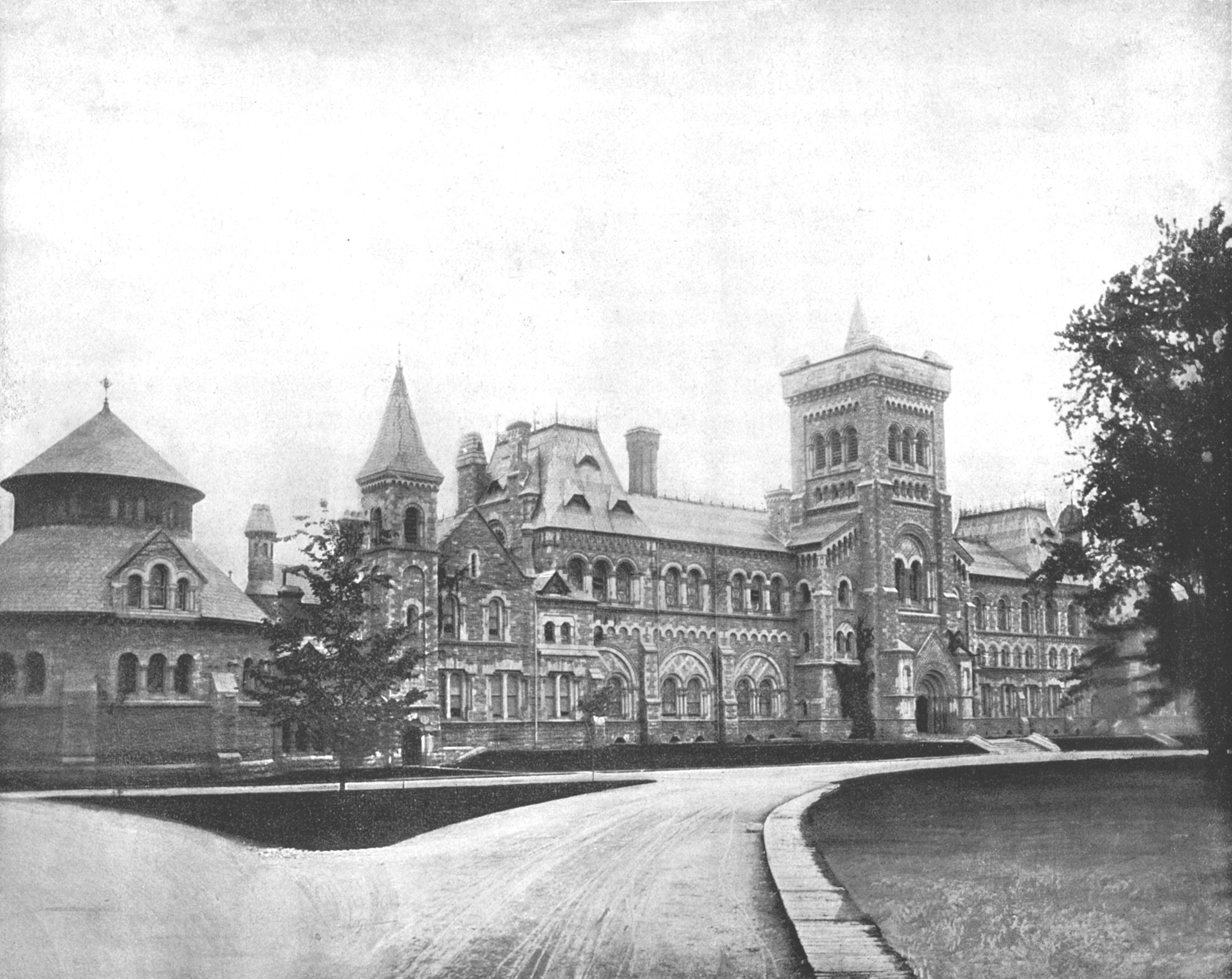 UofT physics building in black and white.