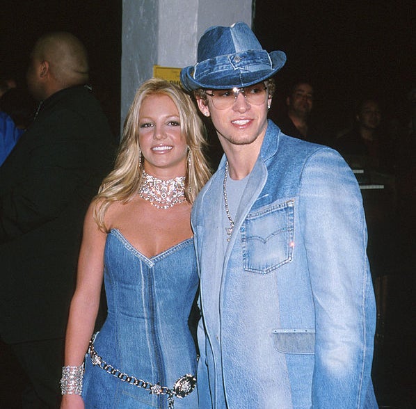 Closeup of the two wearing all denim