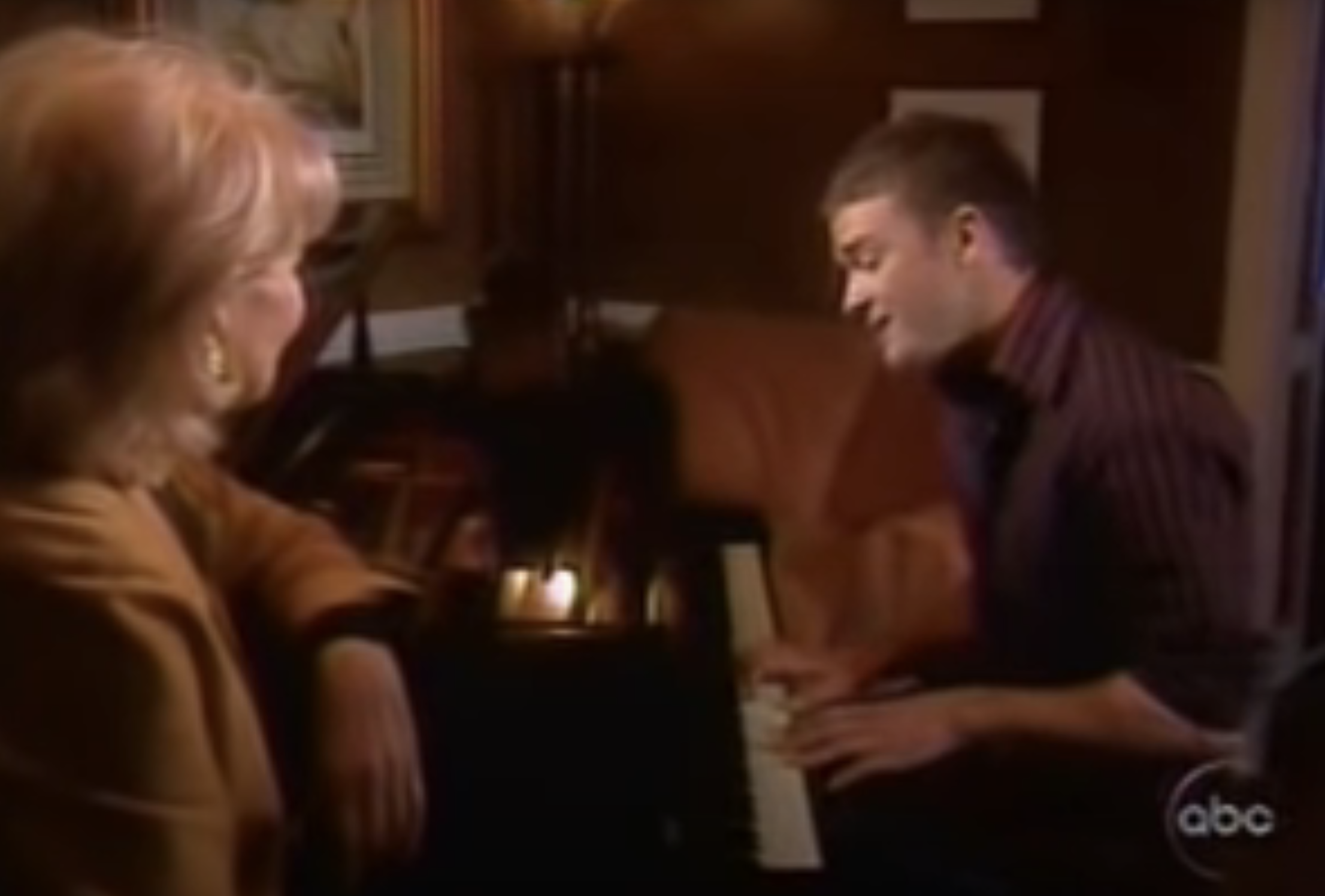 Justin playing piano for Barbara Walters