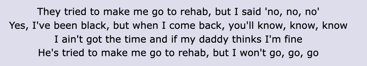 Lyrics to &quot;Rehab&quot; by Amy Winehouse