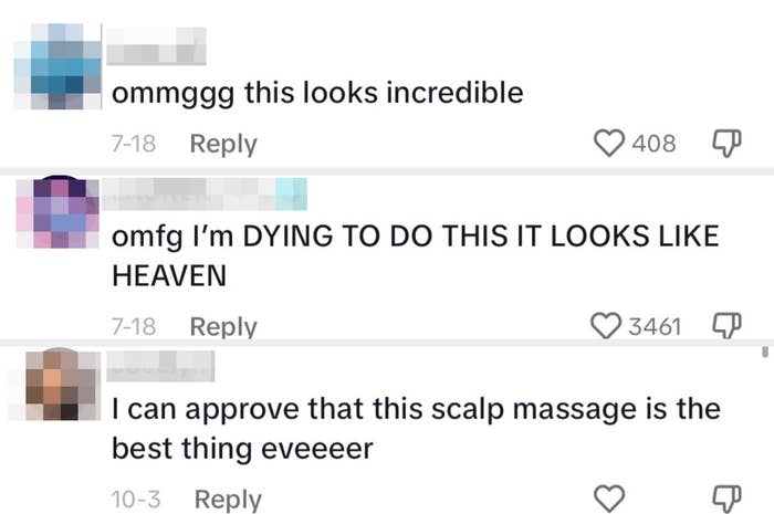 Comments from a scalp massage TikTok video are praising how incredible it looks