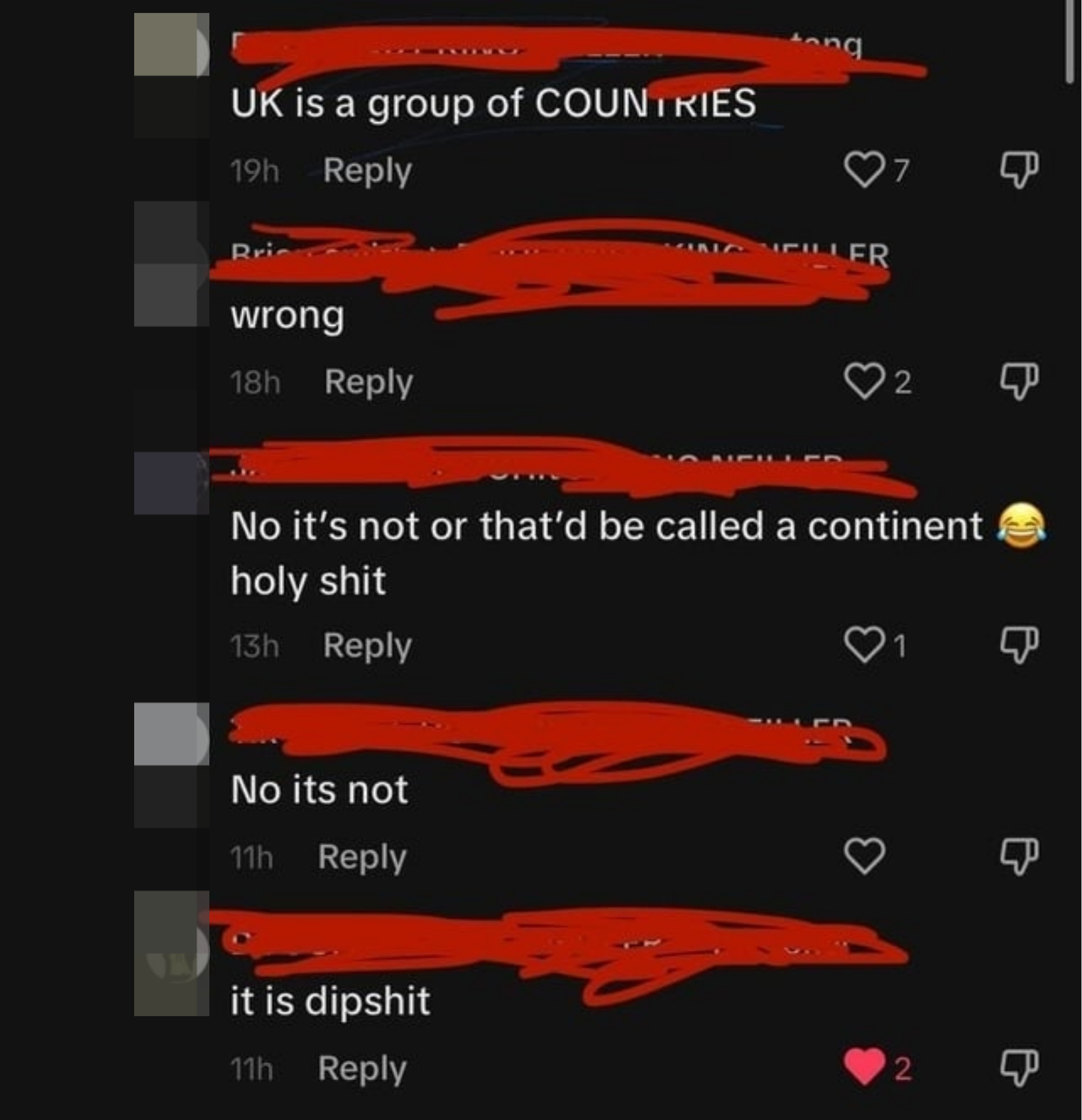 people confused that the UK is a group of countries, some saying it&#x27;s not or else it&#x27;d be called a continent