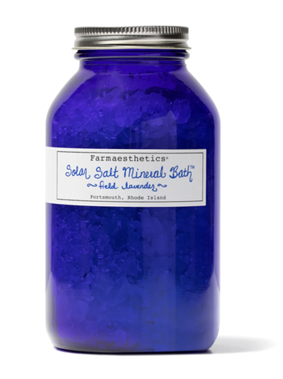 the bath salts in a blue jar