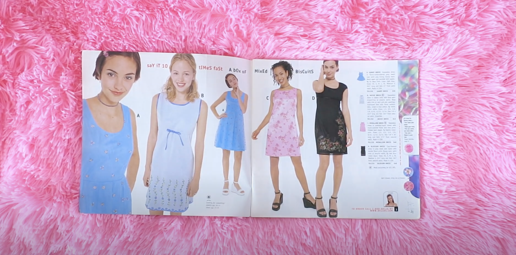 Delia&#x27;s catalog open to a spread showing young women in short dresses