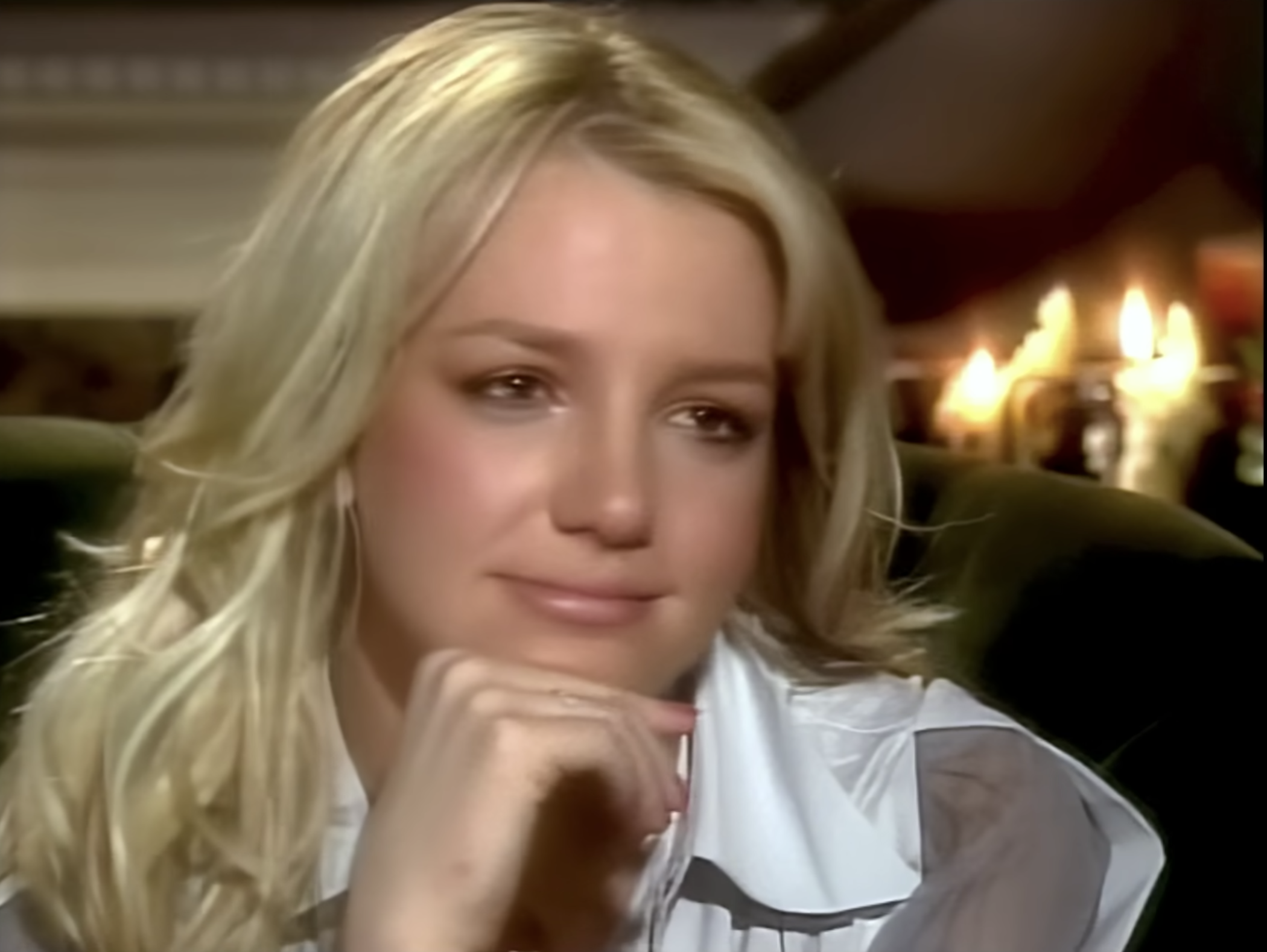 Closeup of a teary-eyed Britney Spears