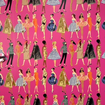 Pink wallpaper with a Barbie vintage print