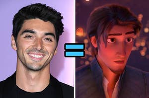 On the left, Taylor Zakhar Perez, and on the right, Flynn Rider with an equals sign in the middle