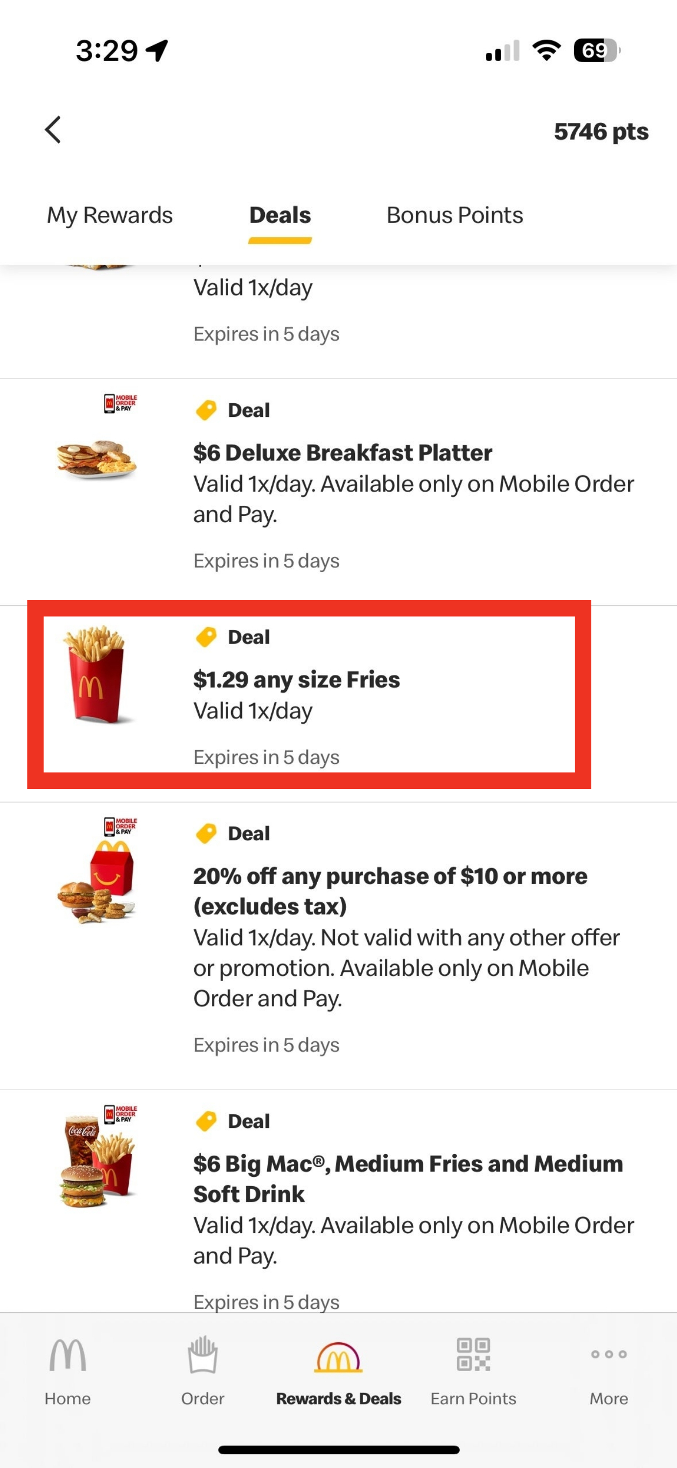 the daily deal highlighted on the app