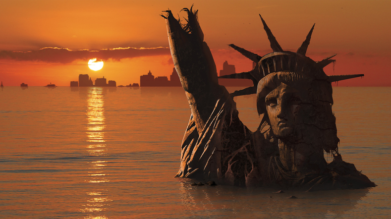 illustration of the statue of liberty flooded