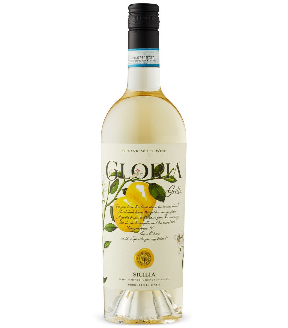 A bottle of Gloria Grillo DOC on a blank background