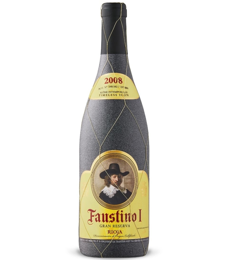 A bottle of Faustino I Gran Reserva on a blank background