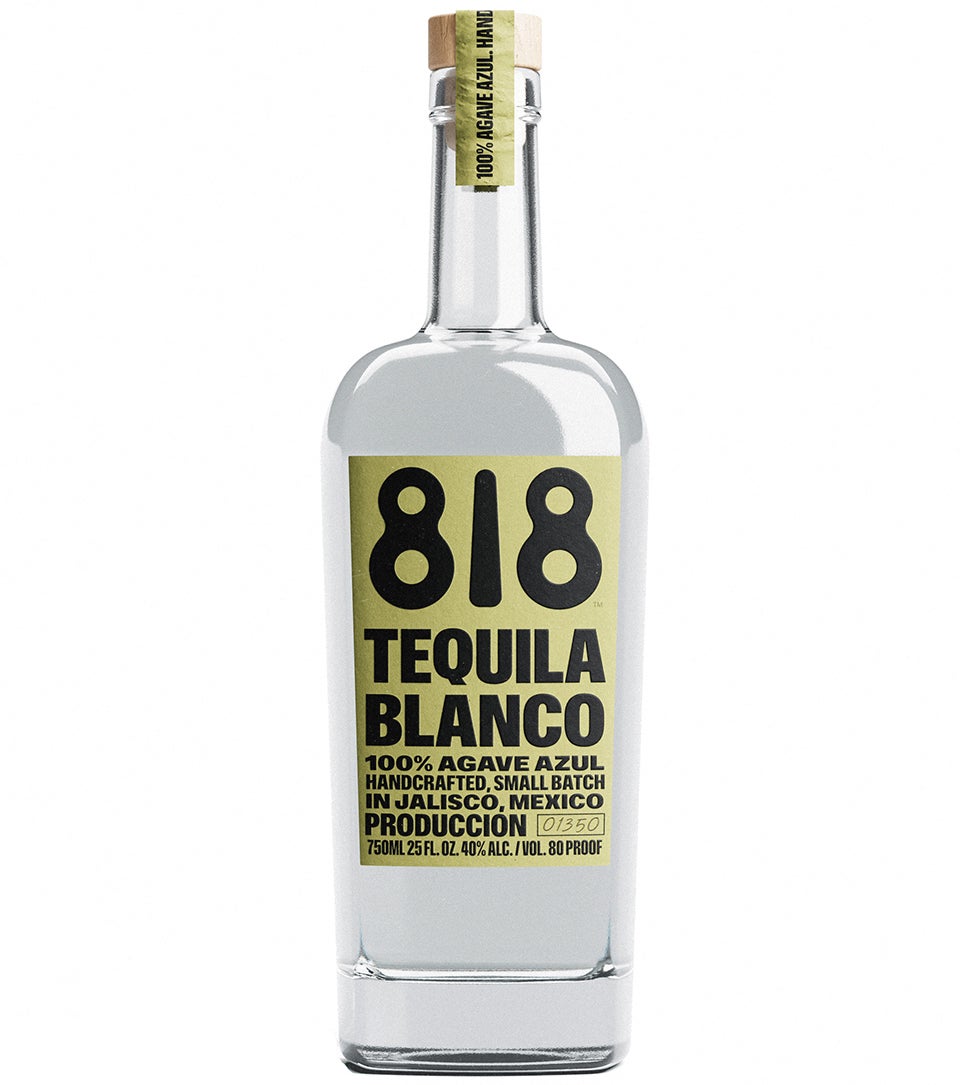 A bottle of 818 Tequila Blanco on a blank background