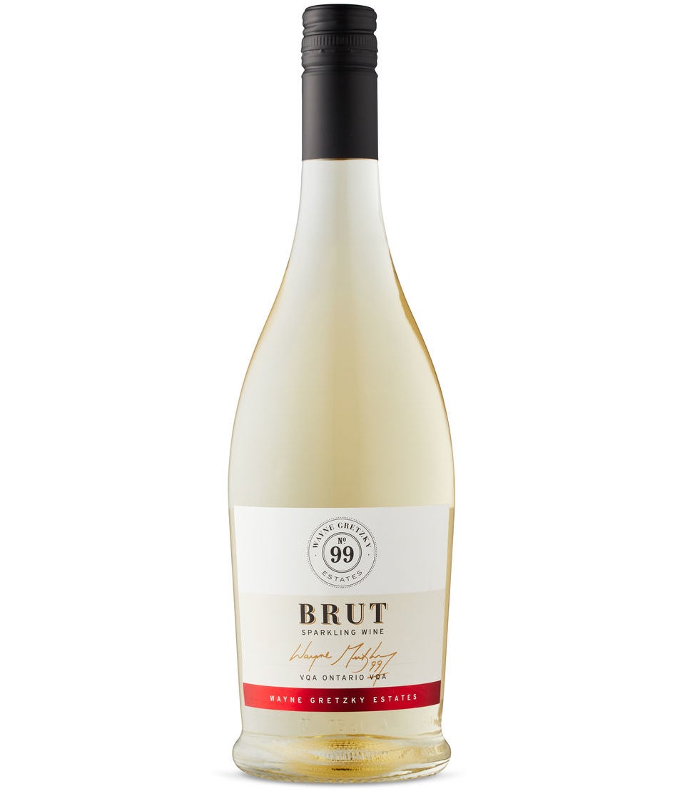 A bottle of Wayne Gretzky Brut Sparkling VQA on a blank background