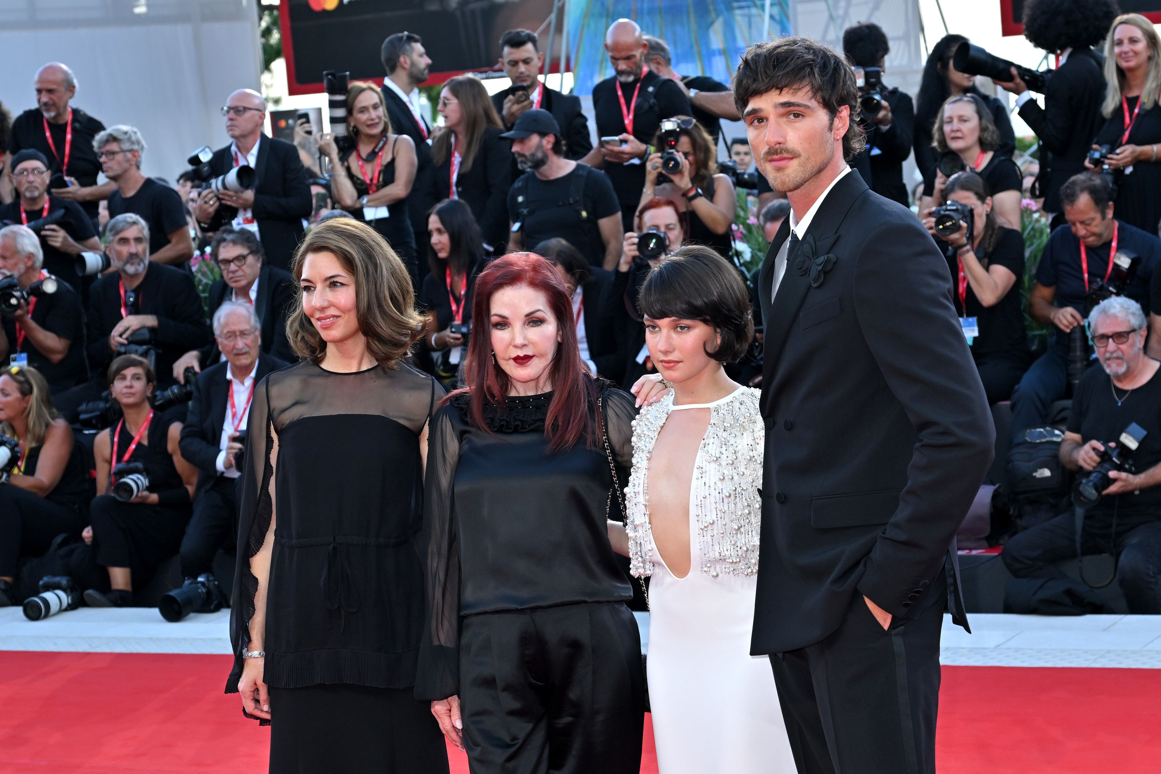 Sofia Coppola, Priscilla Presley, Cailee Spaeny, and Jacob Elordi on the red carpet