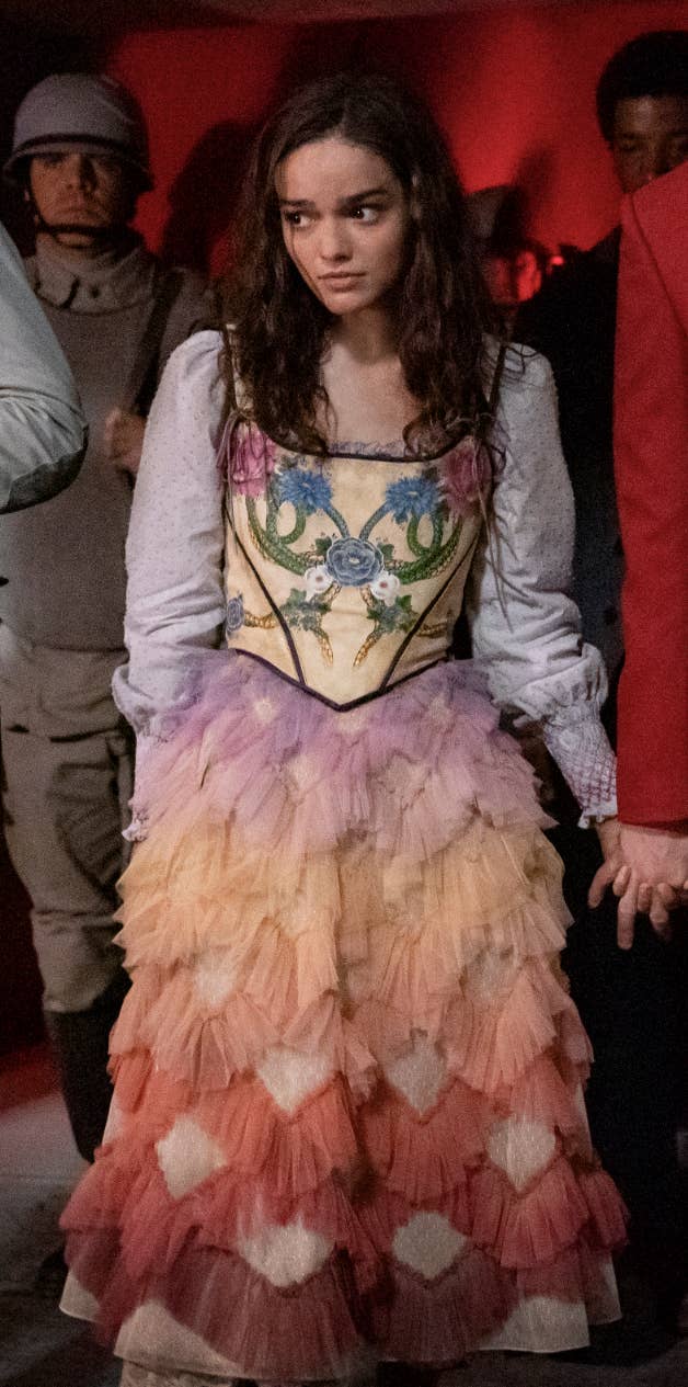 lucy grey hunger games dress Lucy Gray's Rainbow Dress' (Deatils) The Hunger Games: The Ballad of Songbirds & Snakes Worn by Rachel Zegler Designed by Trish Summerville