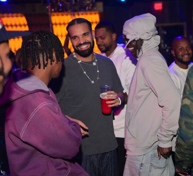 ATLANTA, GA - OCTOBER 18: Drake and Lil Yachty attend a concert after party at Onyx Nightclub on October 18, 2022 in Atlanta, Georgia.