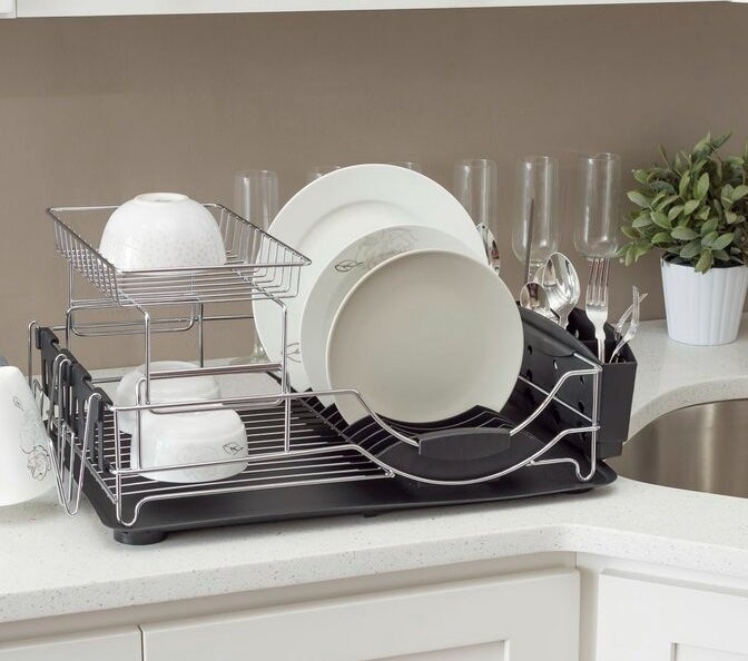 A dish rack on a counter