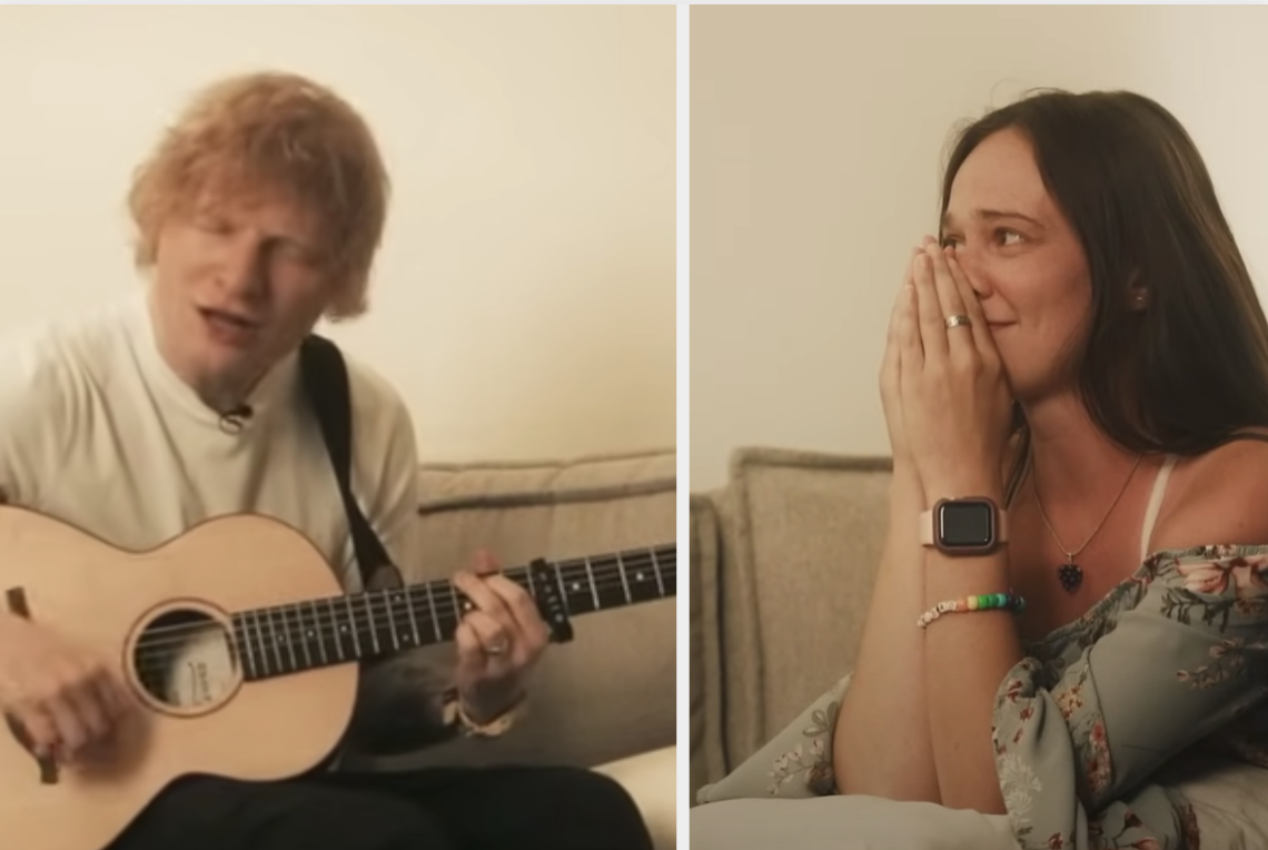 the fan about to cry as ed plays his guitar