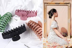 set of four colorful clips, model in gold clip