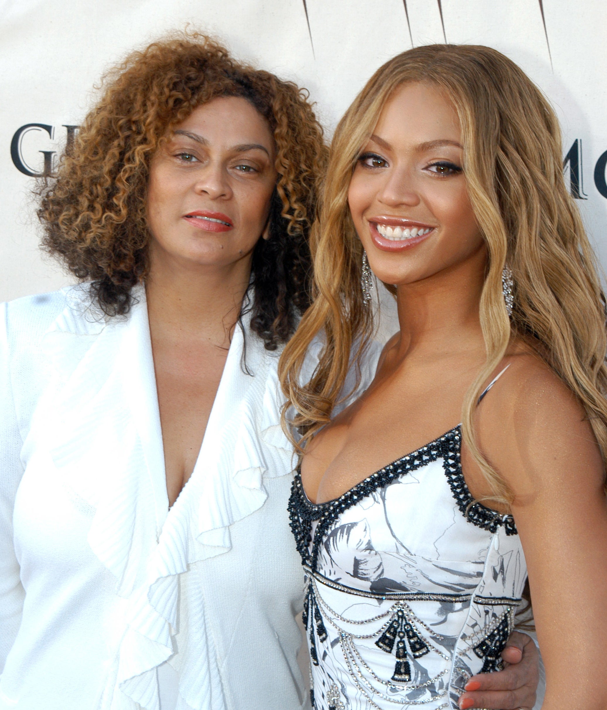 Close-up of Beyoncé and her mother, Tina, at a media event