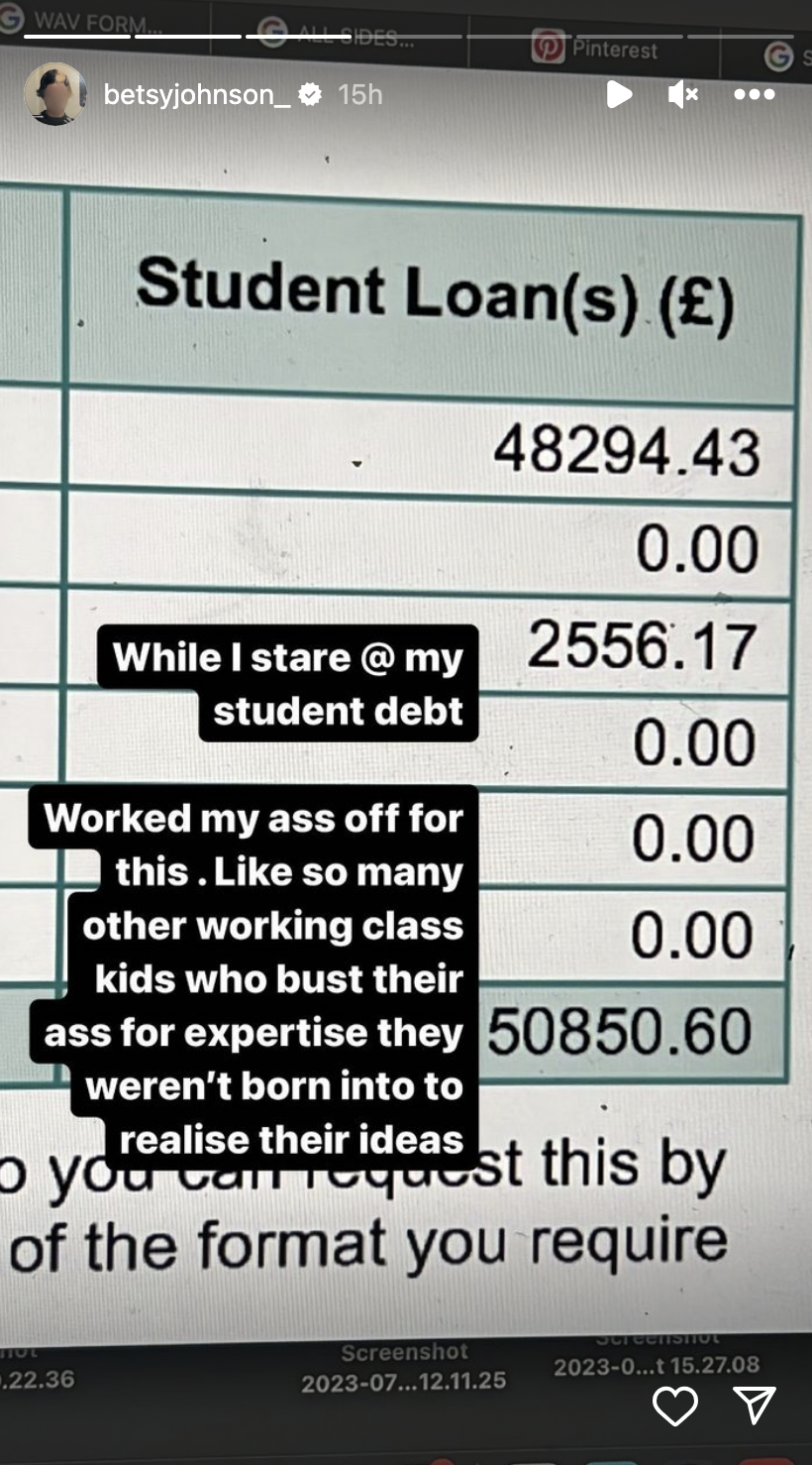 Betsy Johnson&#x27;s college debt