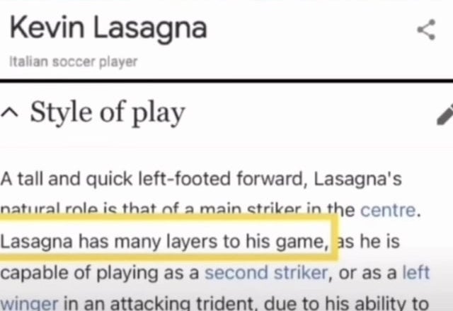 lasagna has many layers to his game, writen about a soccer player named kevin lasagna