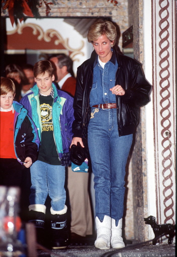 Diana Princess Of Wales On A Skiing Holiday In Lech, Austria With Prince William And Prince Harry