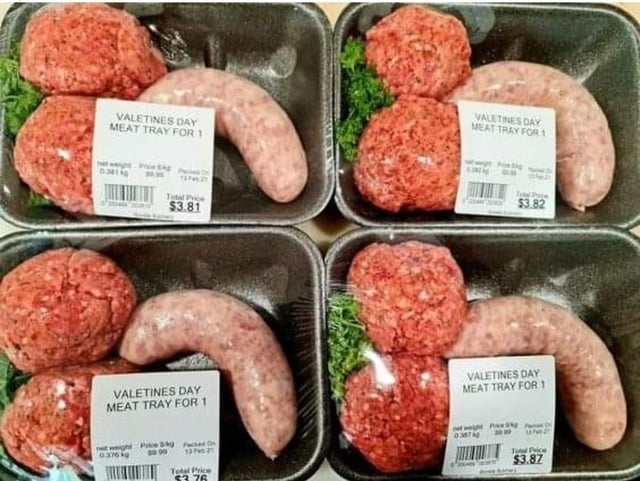 valentines meat tray looks like a penis and balls