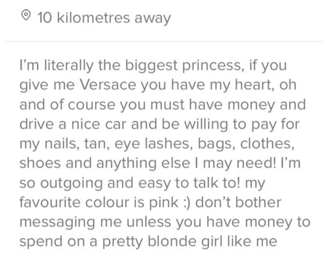 i'm literally the biggest princess if you give me versace you have muy heart