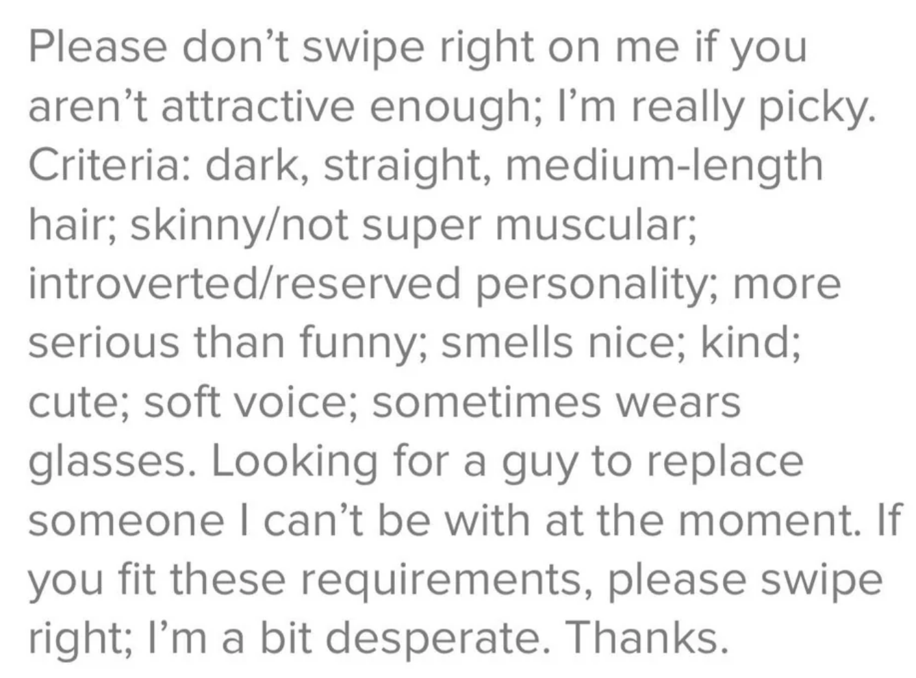 please don&#x27;t swipe right on me if you aren&#x27;t attractive enough