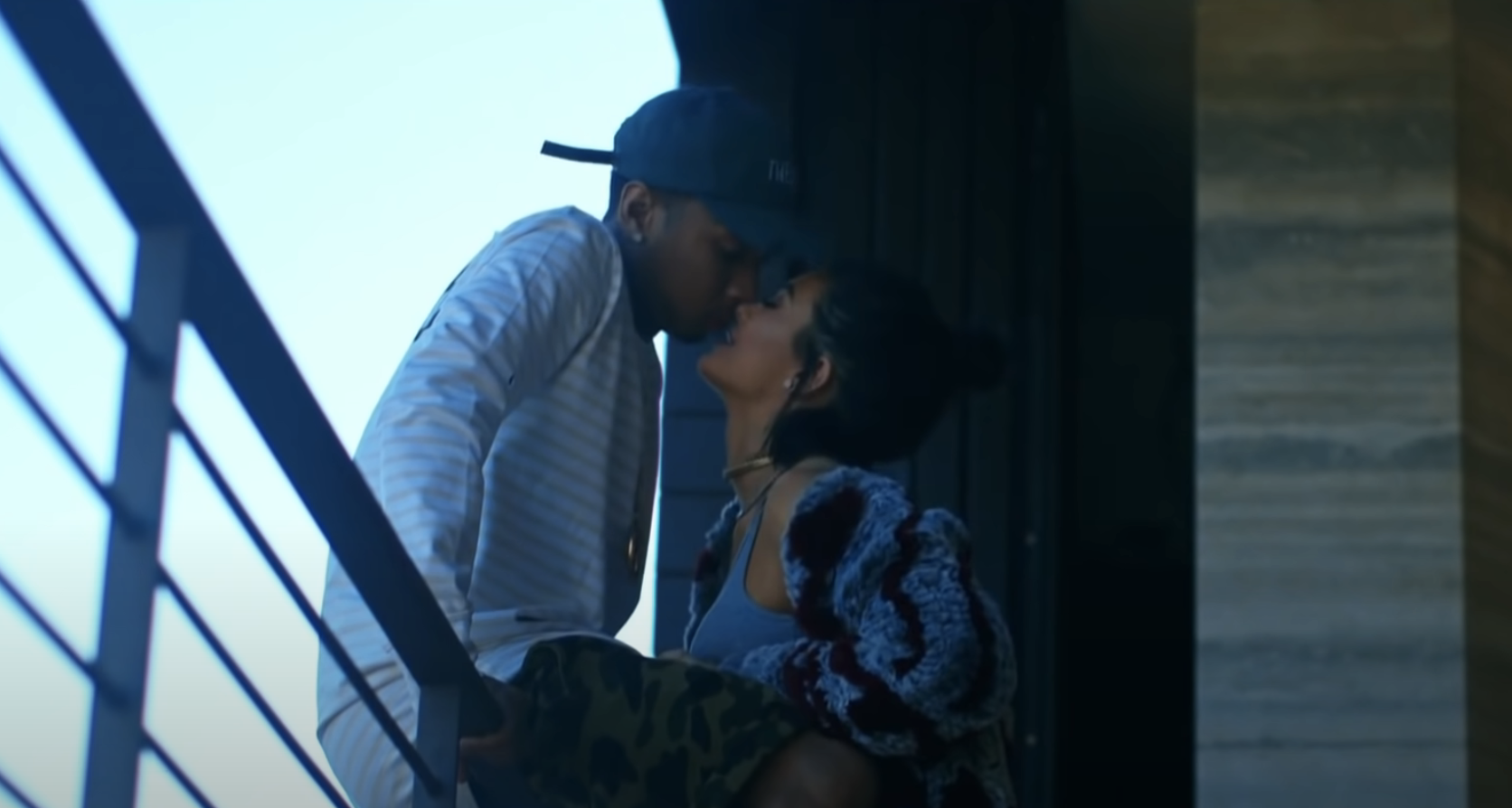Close-up of Tyga and Kylie kissing