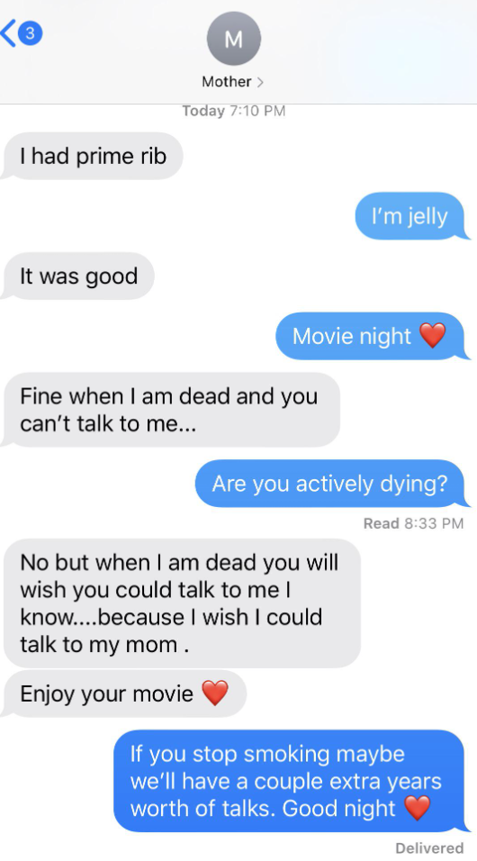 mom being dramatic and trying to quilt trip her daughter saying she&#x27;ll die soon