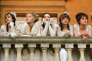The Bennet sisters on a balcony. 