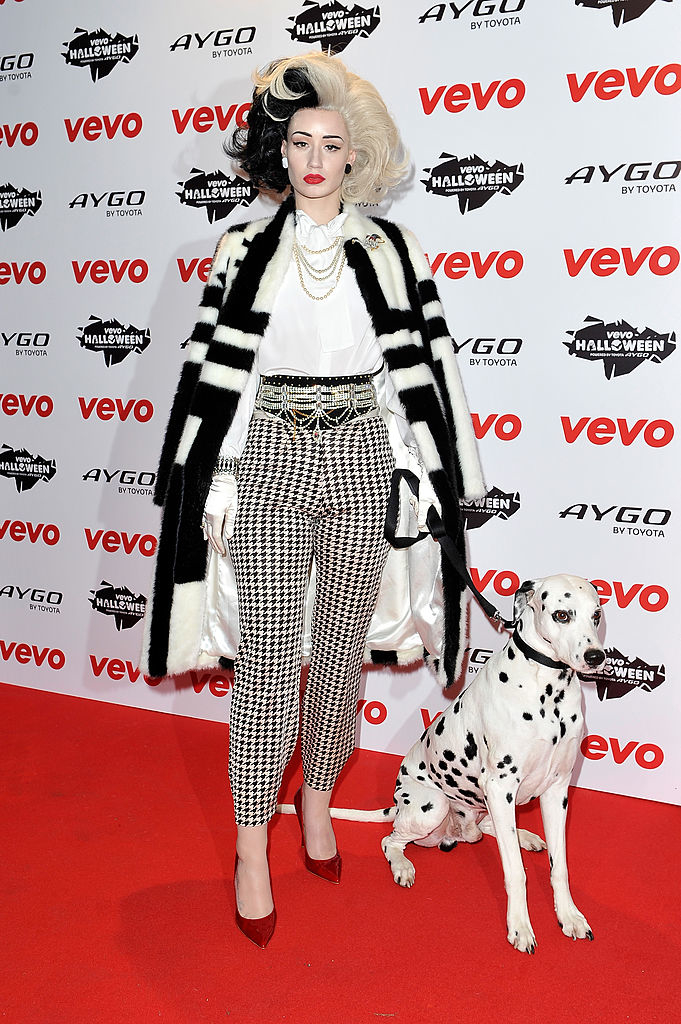 her with a Dalmatian on the red carpet