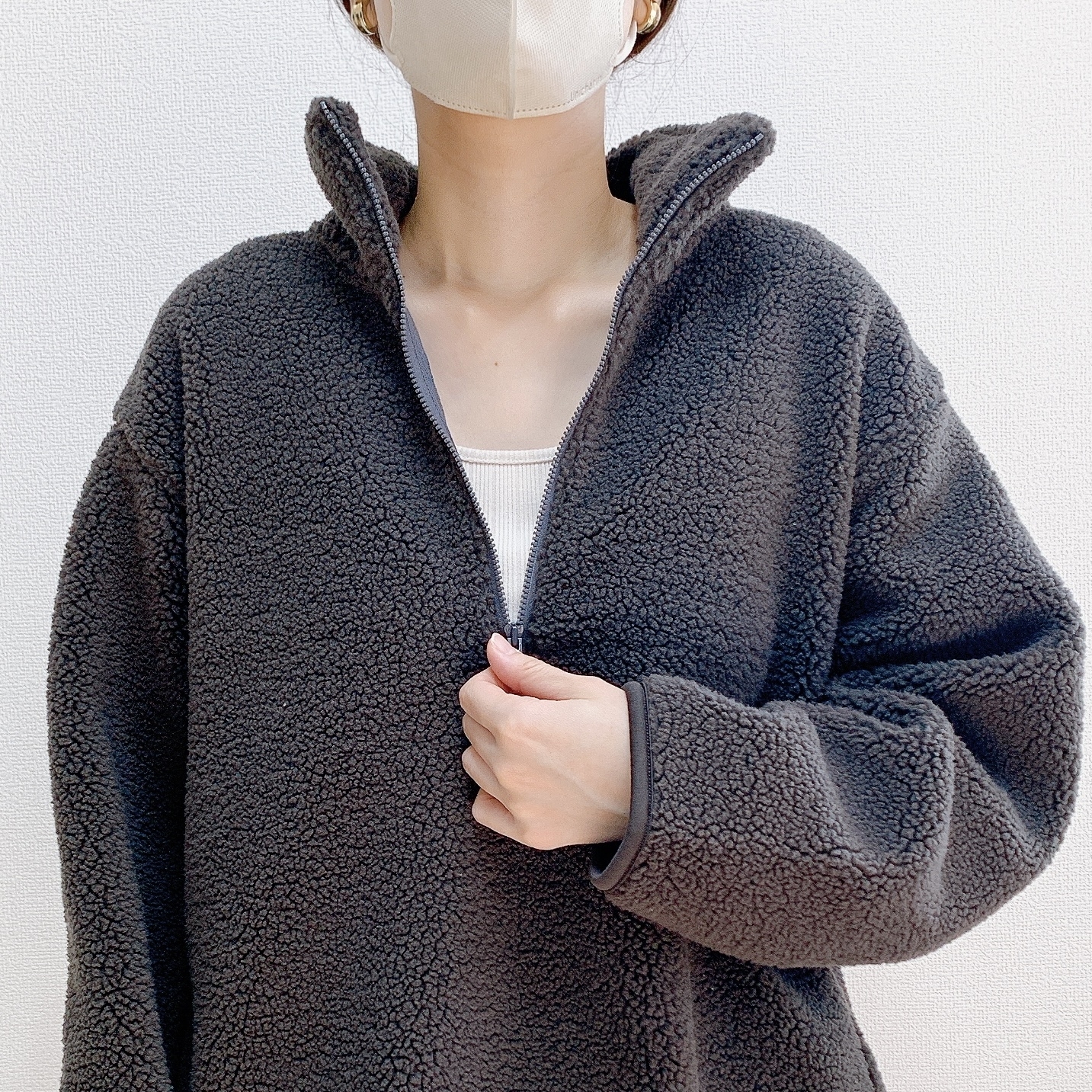 無印良品のおすすめのレディースアイテム「ボアフリースハーフジッププルオーバー」