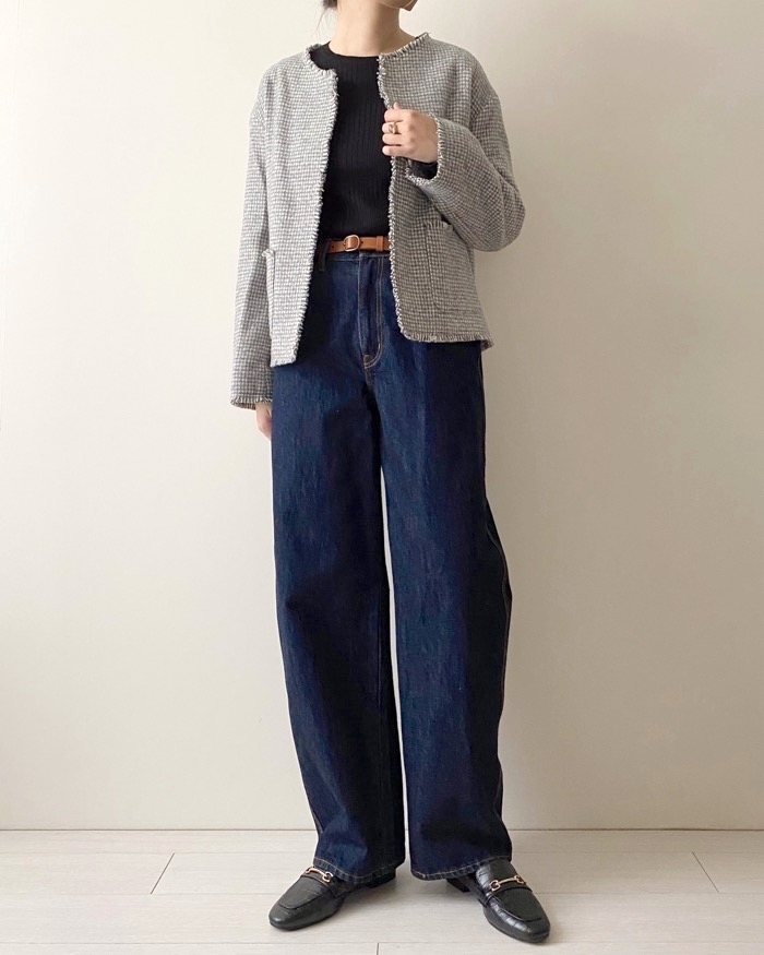 ユニクロのオススメのジャケット「ツイードジャケット」のコーディネート