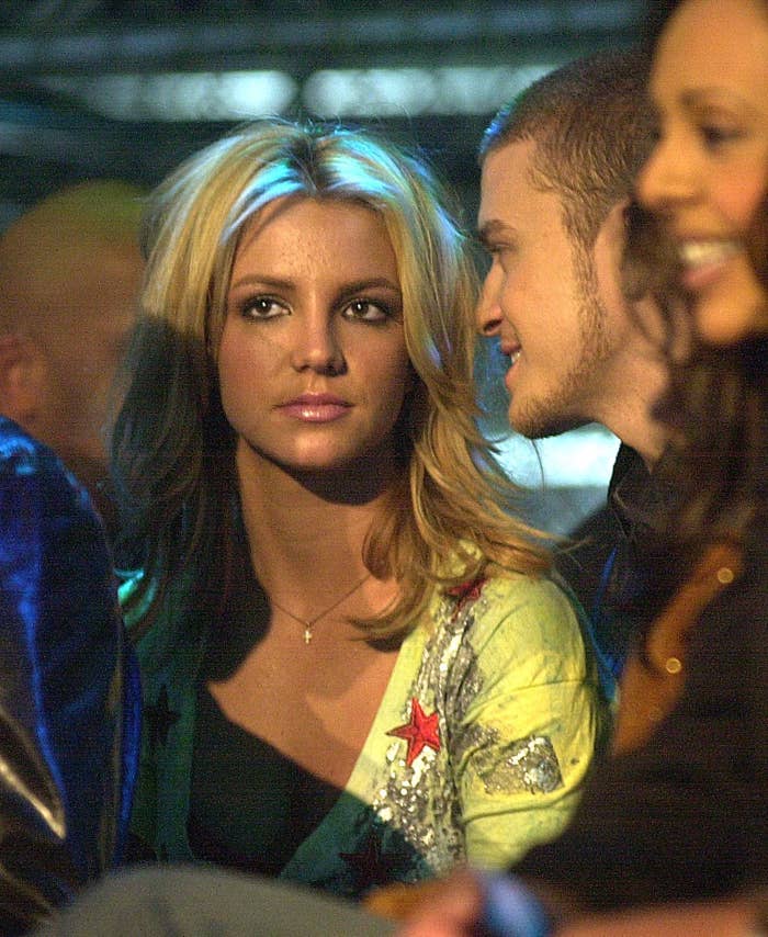 Close-up of Justin looking at Britney