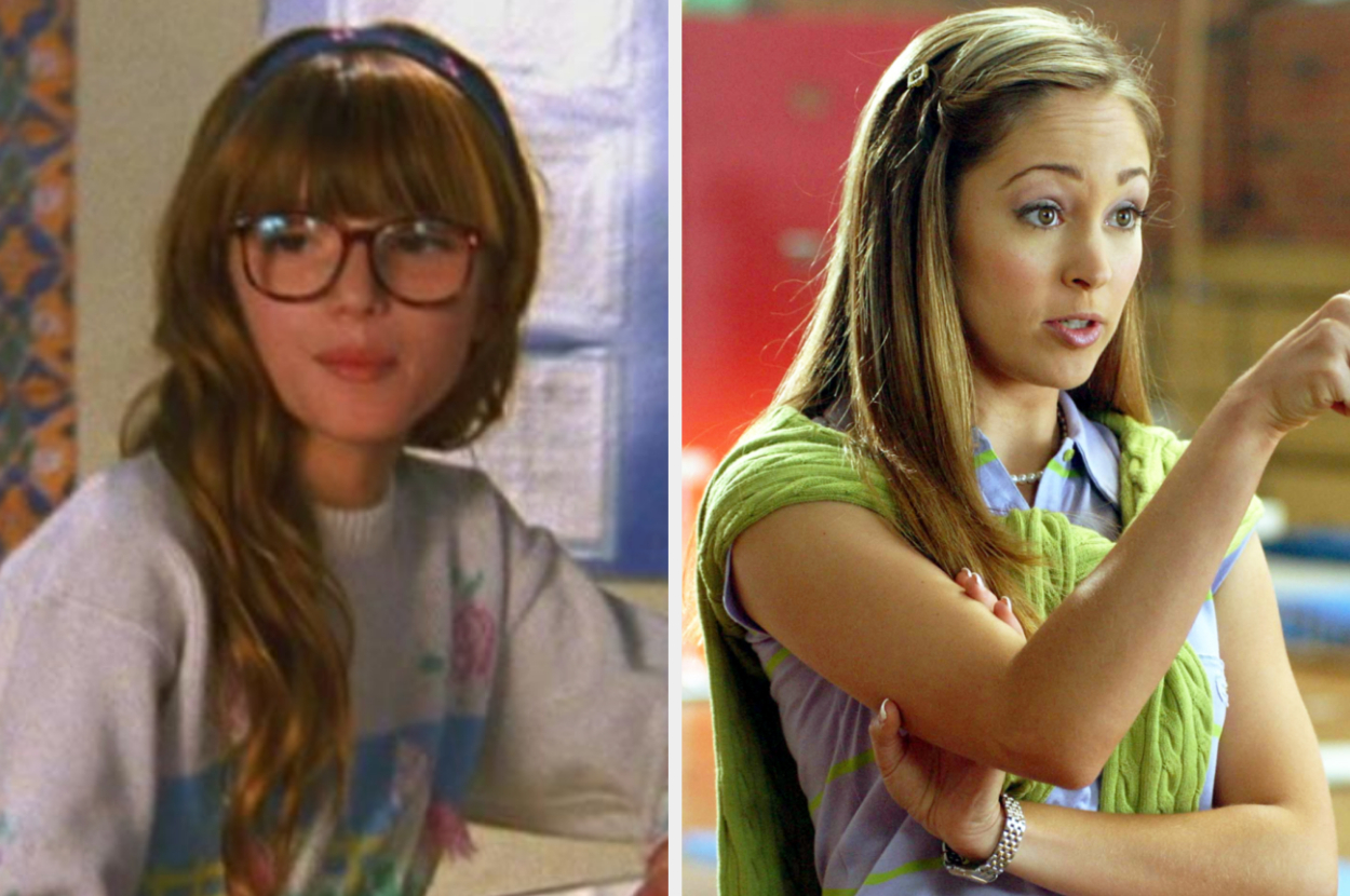 Bella as Young Taylor in big glasses and a headband side by side autumn reeser in a scene as Taylor