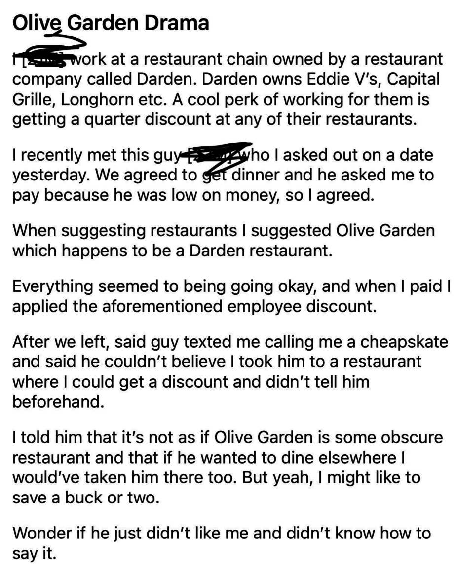 &quot;Olive Garden Drama&quot;
