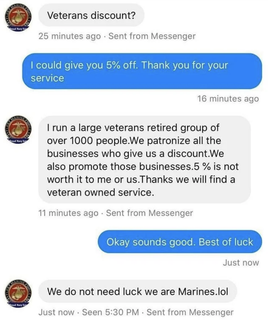 &quot;We do not need luck we are Marines.lol&quot;
