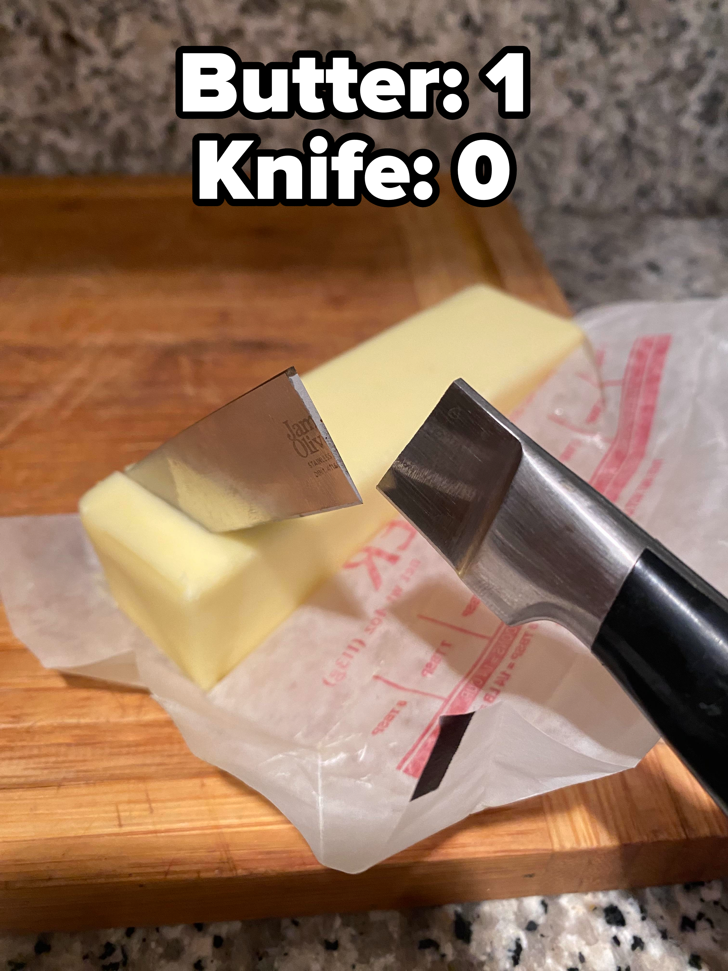 a broken knife in butter